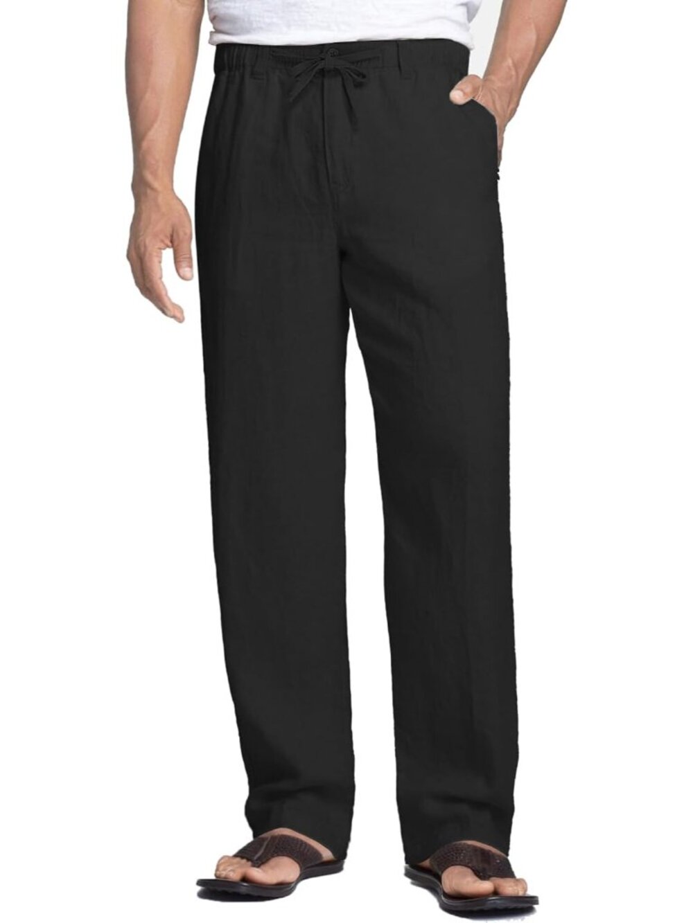 Men's Linen Pants Casual Lightweight Drawstring Beach Summer Pant